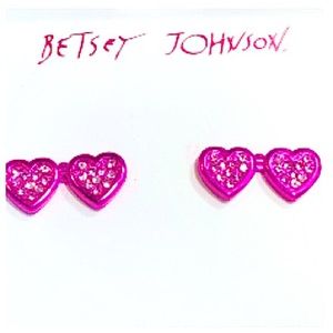 NWT Betsey Johnson Pink Double Heart Sunglasses Earrings